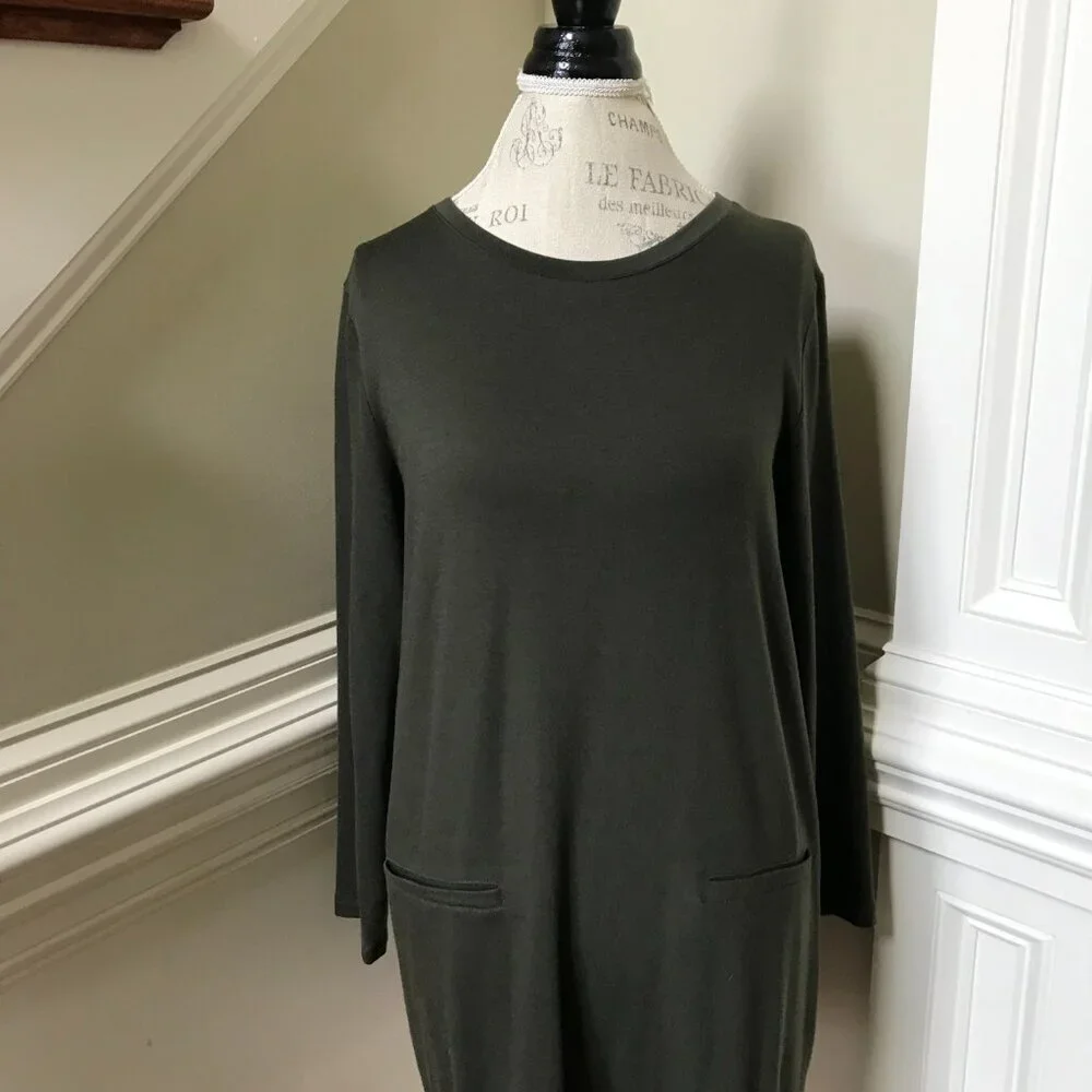 NWT Eileen Fisher Tencel Stretch Terry Dress Womens Large P Petite LP Green NEW - Picture 4 of 11